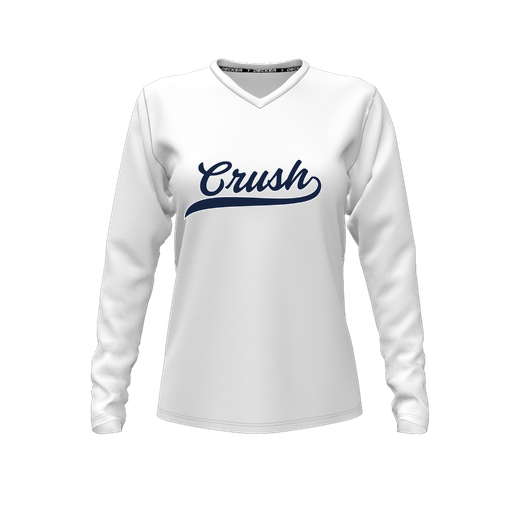 [CUS-DFW-TEES-CMF-VNK-LSL-WHT-FYXS-LOGO2] Decker Comfort T-Shirt (Female Youth XS, White, V Neck, Logo 2, Long Sleeve)