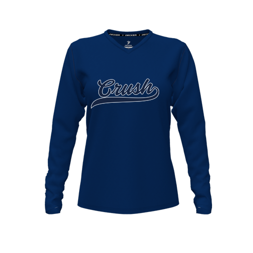 [CUS-DFW-TEES-CMF-VNK-LSL-NVY-FYXS-LOGO2] Decker Comfort T-Shirt (Female Youth XS, Navy, V Neck, Logo 2, Long Sleeve)