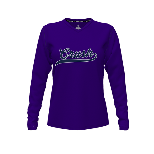[CUS-DFW-TEES-PER-VNK-LSL-PUR-FYXS-LOGO2] Decker Performance T-Shirt (Female Youth XS, Purple, V Neck, Logo 2, Long Sleeve)